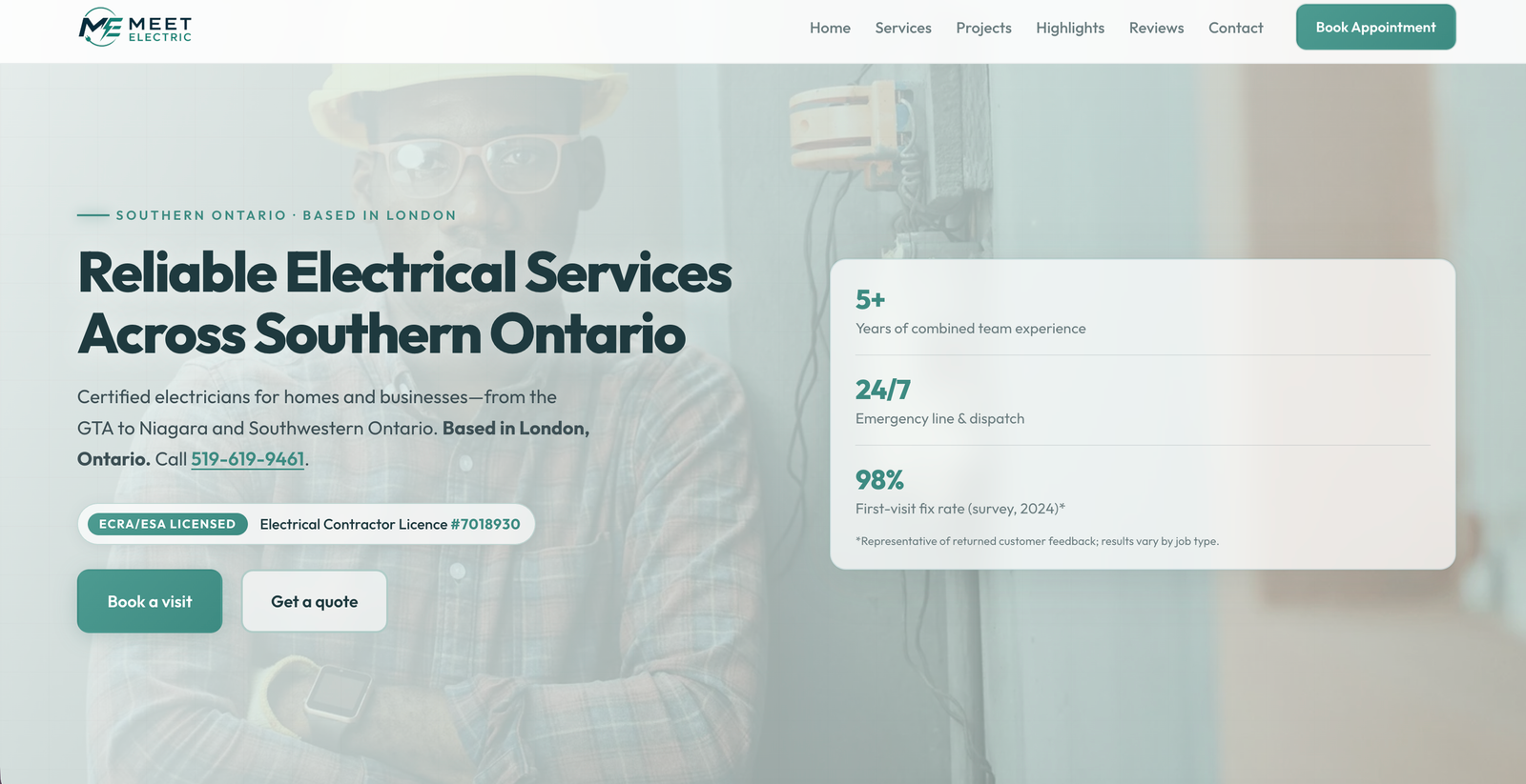 Meet Electric website for electrical services in Southern Ontario